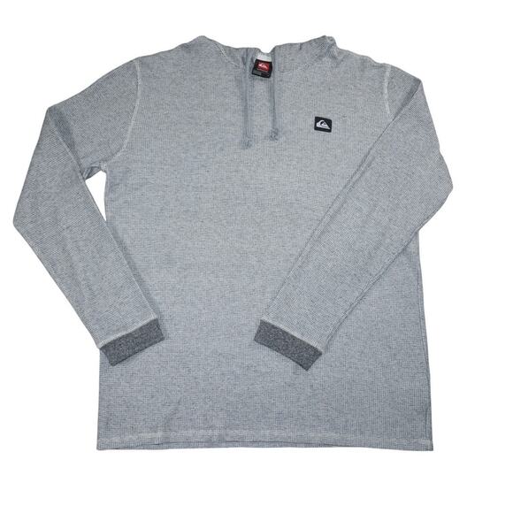 Quiksilver Waffle Knit Hoodie Men’s Large Gray Long Sleeve Pullover Surf Skate - Picture 1 of 4